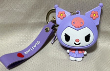 Kuromi Sanrio Purple Rubber  Metal Keychain Keyring w/ Strap