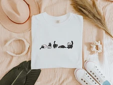 Funny Cat Lover Tee with Embroidered Mood Cats Comfort Colors