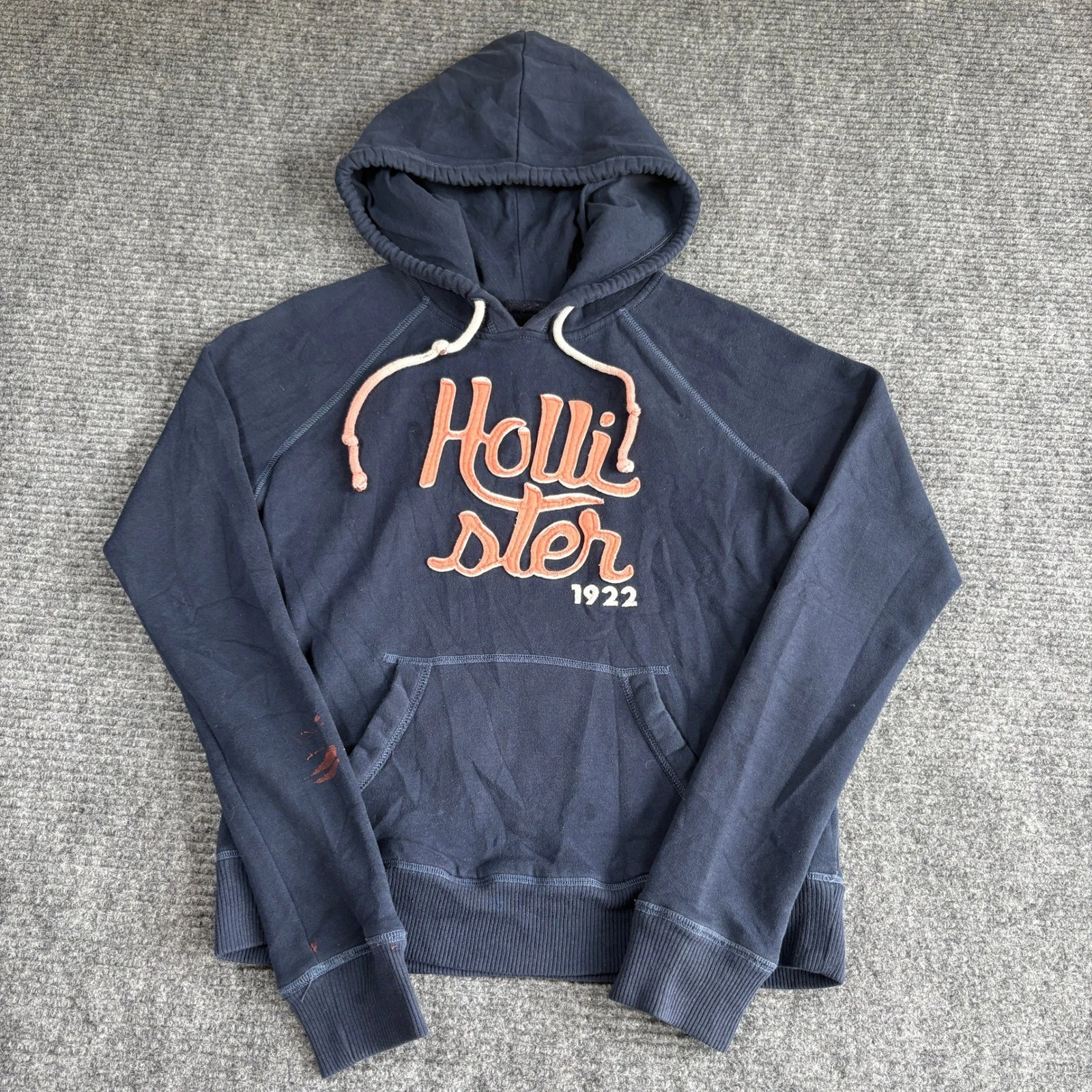 Hollister Mens Small Navy Blue Embroidered Logo Pullover Hoodie Sweatshirt 1922
