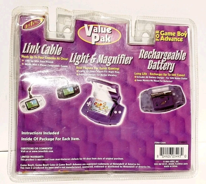 INTEC VALUE PACK GAMEBOY ADVANCE ~ 3 LINK CABLE LUPA BATERÍA RECARGABLE  Foto 2 de 2