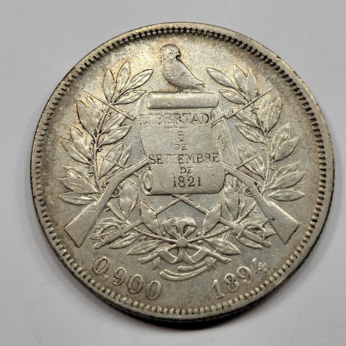 1894 GUATEMALA Silver Peso Choice AU Nice Type Circulated Scarce *V274