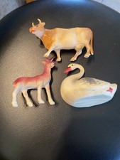 Vintage Lot Of 3 Celluloid Animals Deer-Cow-Swan