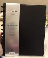 TUL Discbound Notebook Black Leather Cover Narrow Ruled Letter Size 60 Sheets