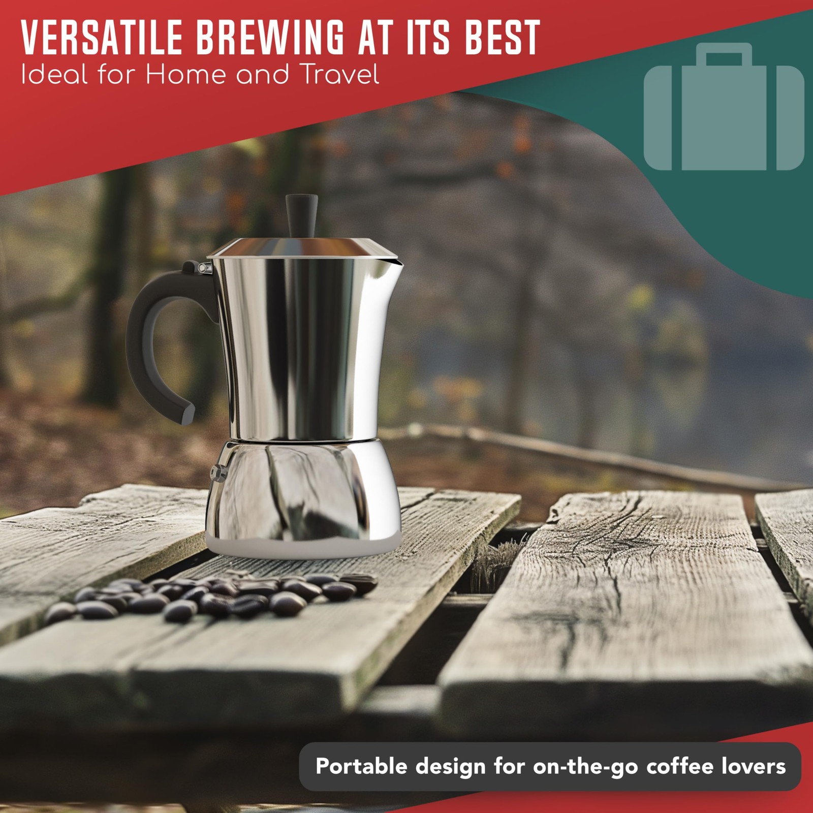 LuxHaus Stovetop Espresso Maker - 6 Cup Moka Pot Coffee Maker - 100% Stainless