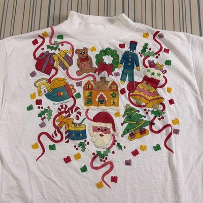 Vintage Alore Christmas Santa Shirt Mens XL White Long Sleeve 1991 Holiday Tee