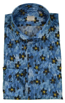 XACUS men's blue floral pattern shirt tailor fit 81531.002 722ML