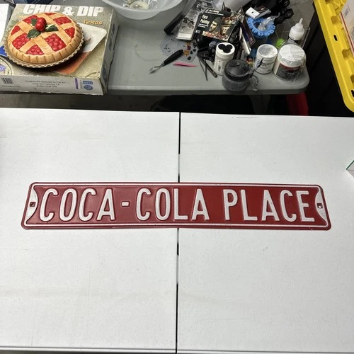 Vintage Coca Cola Place Heavy Metal Embossed Street Sign Red 36" x 6"