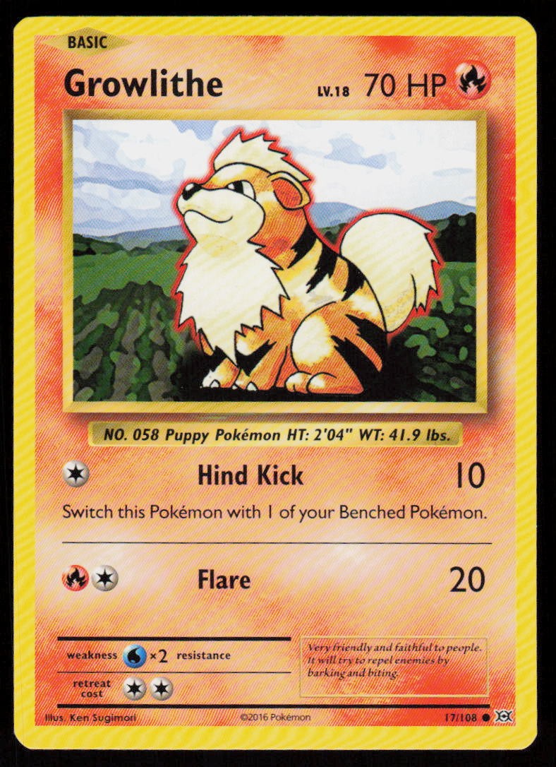 Growlithe 17/108 Common Evolutions Pokemon Lightly Played