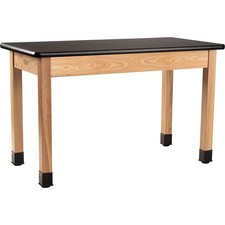 Pemberley Row Solid Ash Wood Black Science Lab Table Rectangular Adjustable 2...