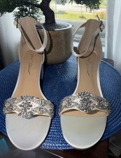 Betsey Johnson Ivory/Champagne Beaded Ankle-Strap Heels