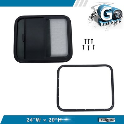 24''W × 20''H RV Camper Window w/Trim Ring Black Lock Horizontal Sliding Tempered