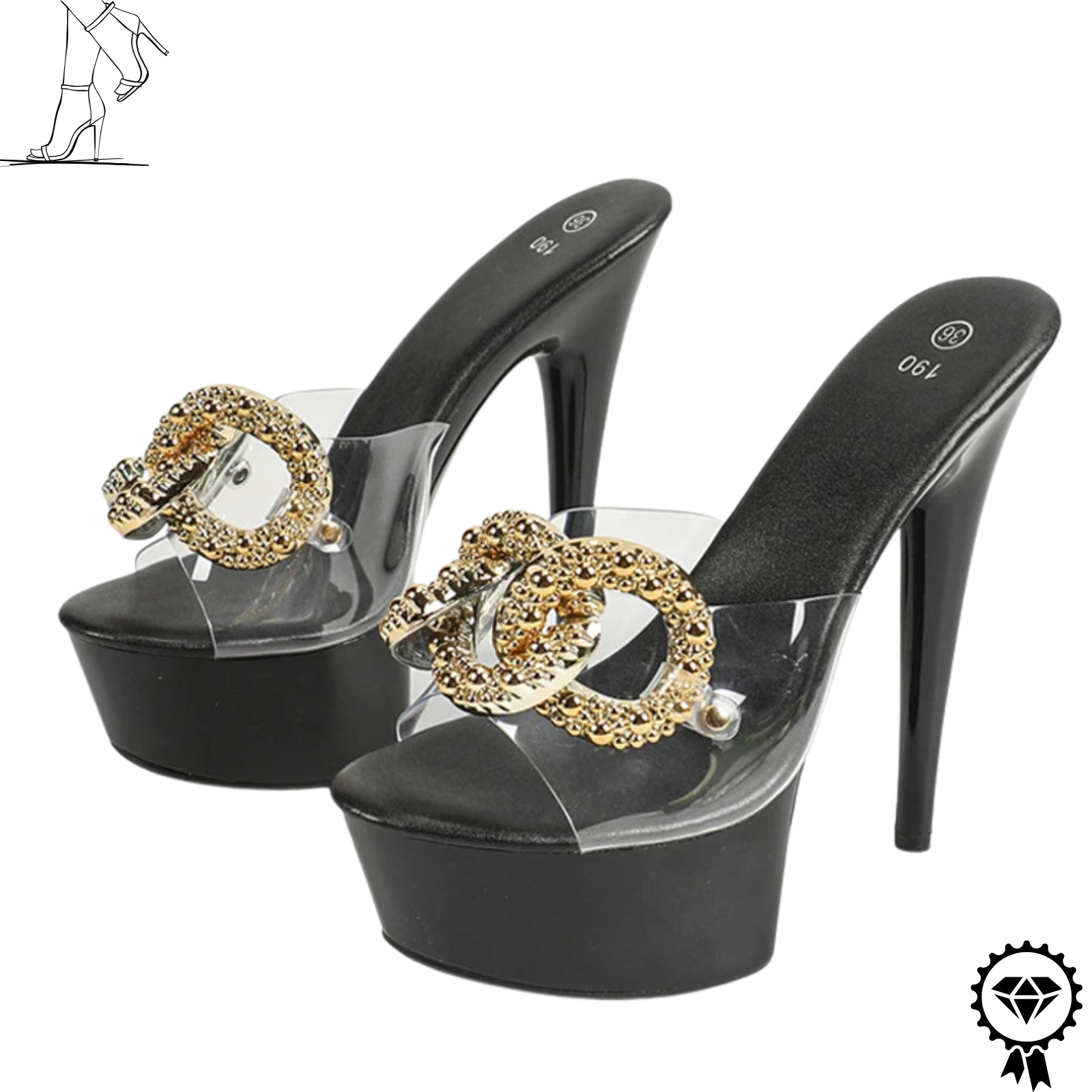 Black Platform Womens Sexy High Heels Slippers PVC Transparent Sandals Shoes