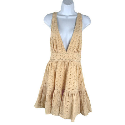 Poupette St Barth Mini Dress Cara Small Cream Eyelet Sleeveless NWT DR-1862