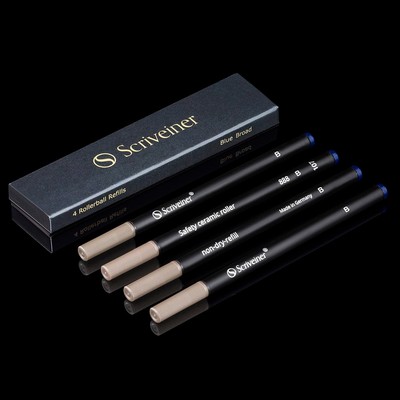 Scriveiner Rollerball Refill Blue Broad - 4 Rollerball Refills Designed for Scri