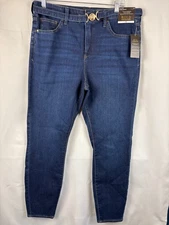 Bold Elements Womens Blue Belted High Rise Ankle Curvy Skinny Jeans Size 14 NWT