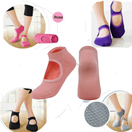 Damen Pilates Barre Yoga Socken mit rutschfestem Griff Ballett Tanz Fitnessstudio Sport Fitness - Bild 2 von 9