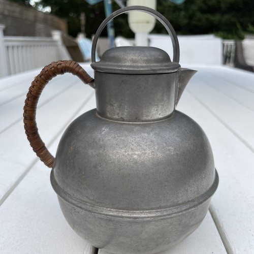 Antique W&S Co. Pewter Silverplate Pitcher with Bamboo Handle and Strainer #203 - Picture 5 of 11