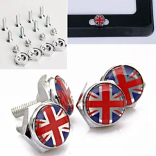 Red Union Jack UK 3D Metal Car License Plate Frame Fastener Cap Cover Bolt Screw