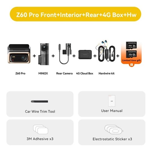 2025 New DDPAI 4K Dash Cam Z60 Pro Front and Rear Interior Car Camera SONY S - Picture 14 of 14