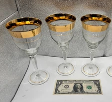Set of 3- Vintage Dorothy Thorpe Golden Band Wine Glass Water Goblet 7 7/8" Tall
