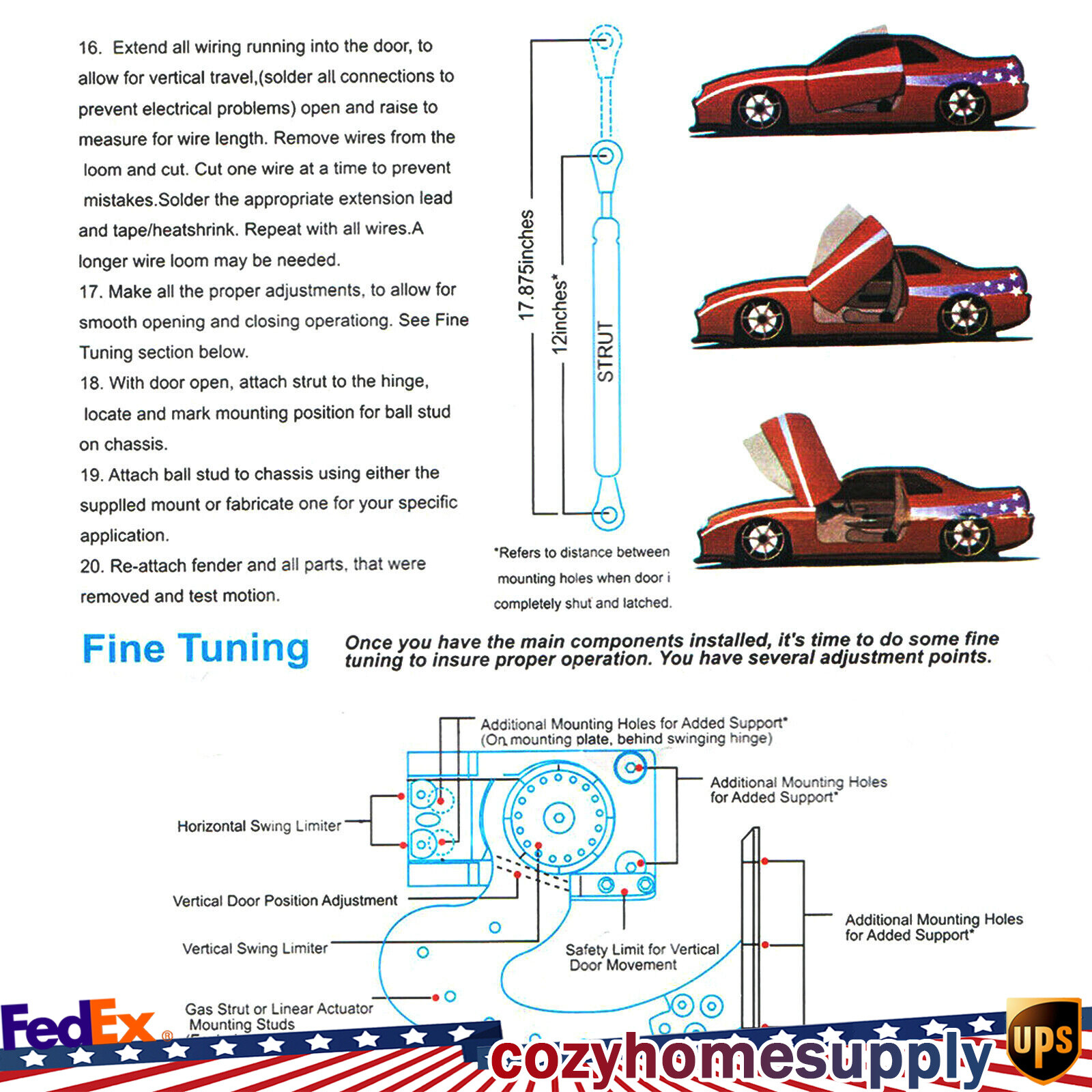 Vertical Door Hinges Bolt Kit Butterfly 90° Car Doors Universal Lambo Scissor US