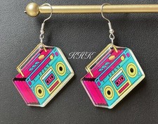 80?s Boombox Earrings Music Festival Jewellery 70?s 90?s Retro Party Boom Box