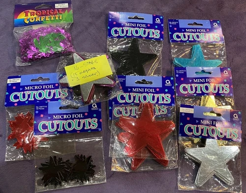 MINI FOIL AND MICRO FOIL MINI CUTOUT STARS.  NEW IN PACKAGES + Bonus Items!