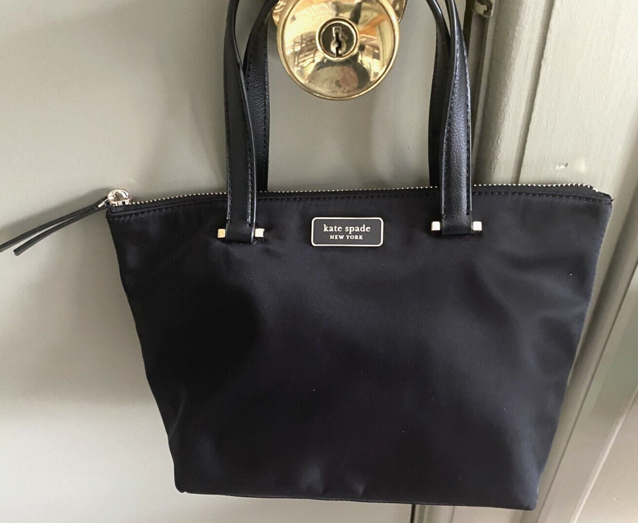NWT Kate Spade NEW YORK SMALL Black Nylon DOUBLE HANDLE TOTE/PURSE