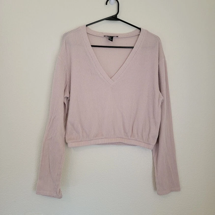 Forever 21 Cropped Long Sleeve Sweater Women Size Small Gray