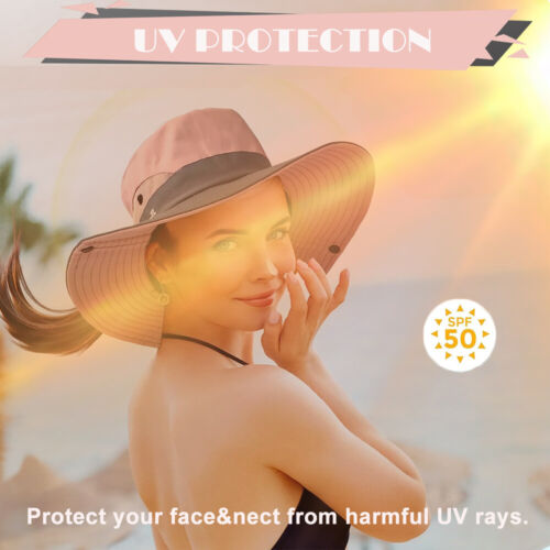 1/2er-Pack Damen Pferdeschwanz Sonnenhut Sommer UV-Schutz breite Krempe Safari Angelkappe - Bild 3 von 25