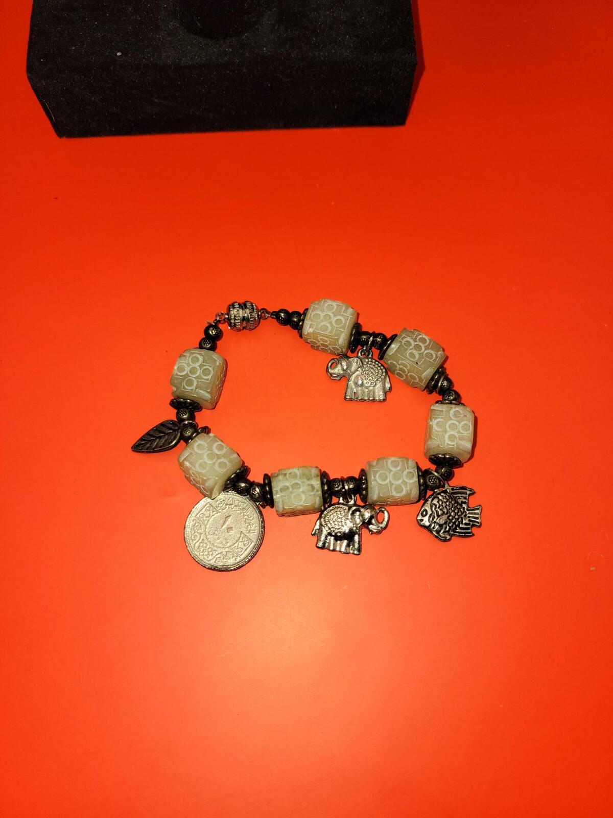 Vintage Charm Bracelet with ClaspElephant,Fish,Leaf and a