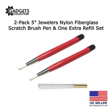 5" Fiber Glass Scratch Brush Pen Retractable Bristles Rust Dust Remover + Refill