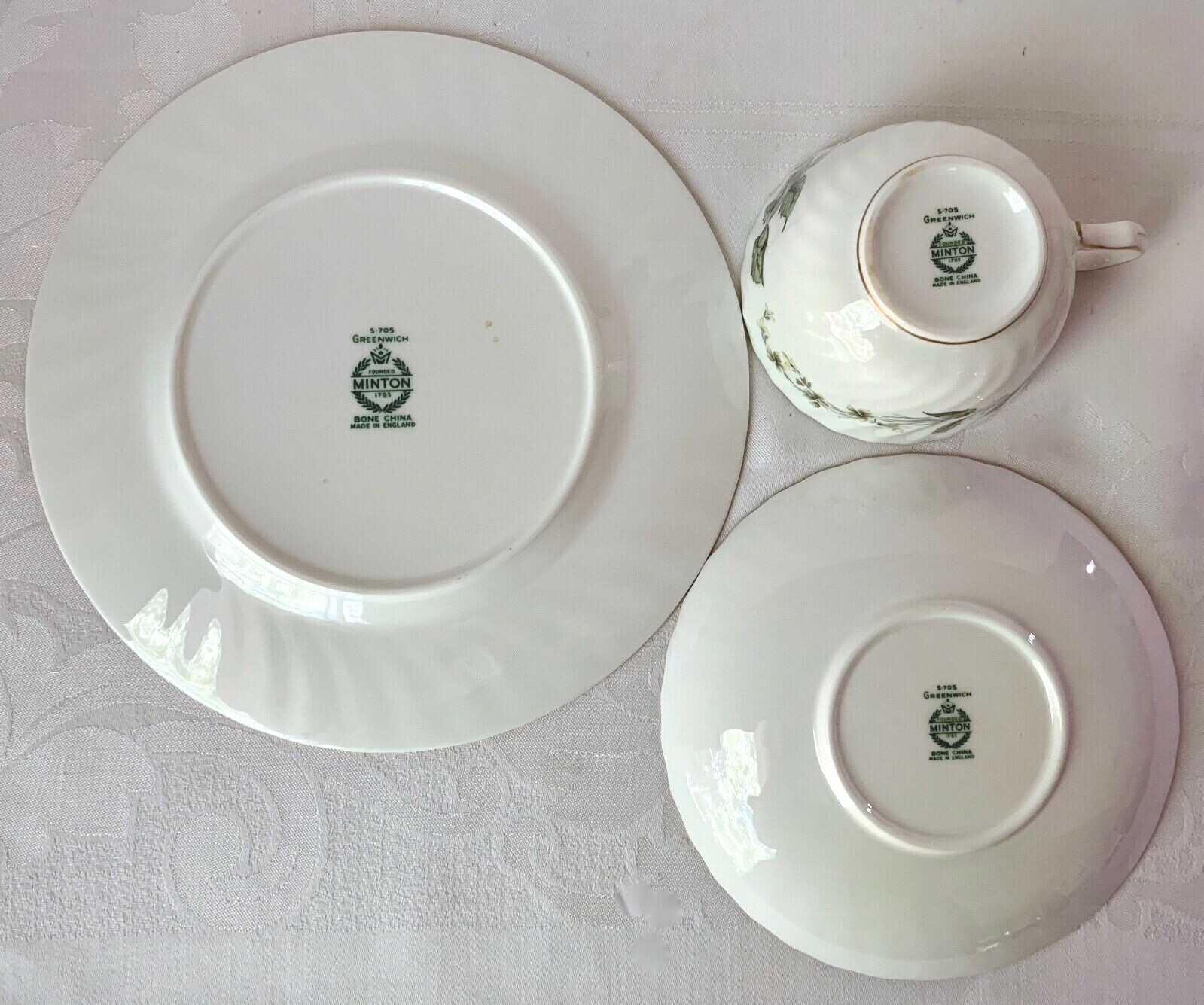 LOVELY MINTON GREENWICH TRIO: CUP, SAUCER, PLATE, S705, EXCELLENT CONDITION