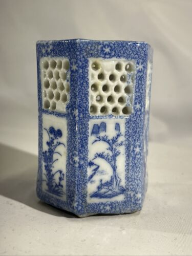 Antique Blue & White Japanese Old Nippon Incense Burner - Afbeelding 1 van 10
