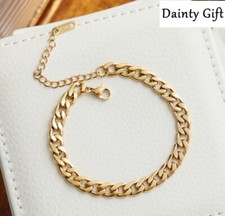 Women Girl Titanium Stainless Steel 6 mm Gold Cuban Link Anklet Bracelet 8-10"