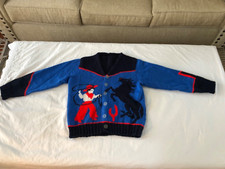 Vintage Knitted Blue Cowboy Horse Sweater Unisex Child Size