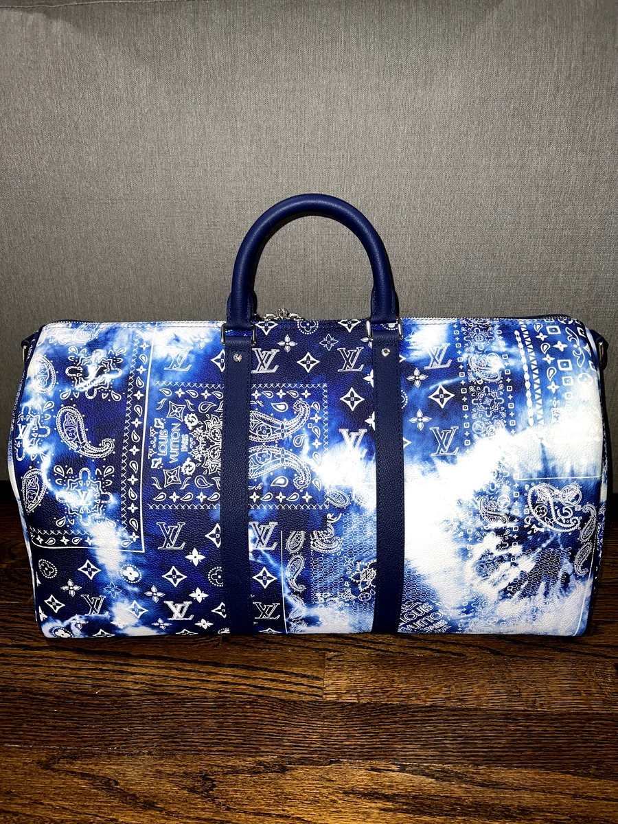 Louis Vuitton Blue Bandana Monogram Keepall 50