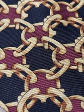 Burberry Gold Red Chain Link Silk Tie Classic Pattern