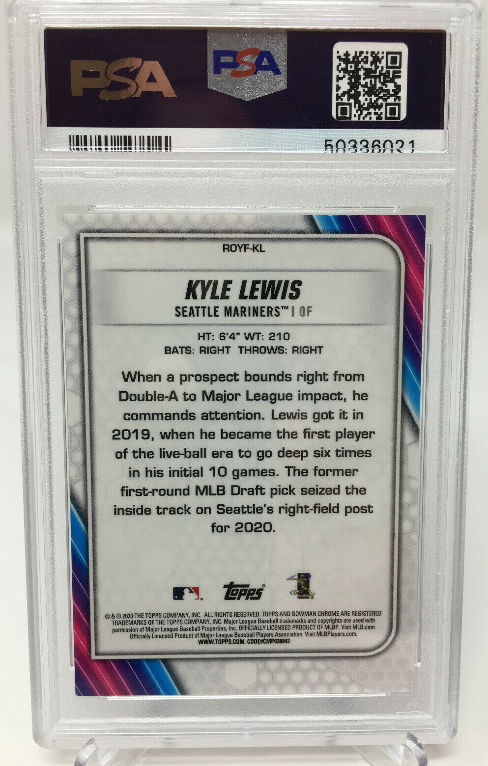 2020 Bowman Chrome #ROYFKL Kyle Lewis Pink Refractor #129/199 view 5