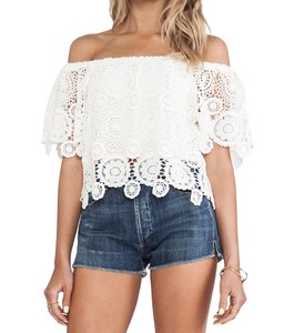 white crochet off the shoulder top