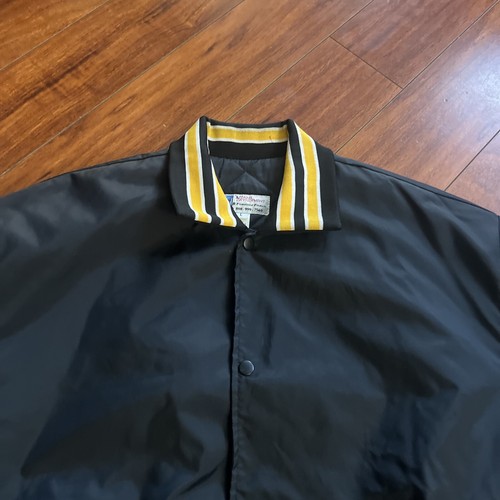 VTG BLANK 1980s Apparel Development Satin Bomber Jacket Men's L Black Yellow EUC - Picture 4 of 11