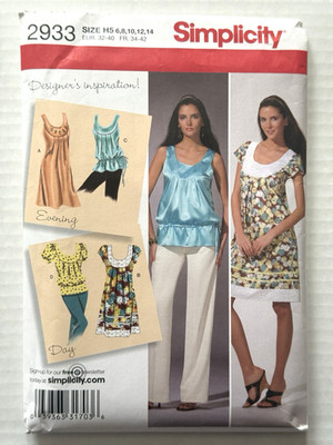 Simplicity Sewing Pattern 2933 Misses Dress or Top Size - H5 6 To 14 Uncut 2008