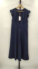 Quince Women Vintage Wash Tencel Button Front Midi Dress Midnight Blue M