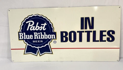 Vintage Pabst Blue Ribbon (PBR) In Bottles Tin Wall Sign 20" X 10"