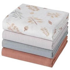 Muslin Swaddle Blankets, 4  Pack, Large 47"x47" Plants and Solid Colors