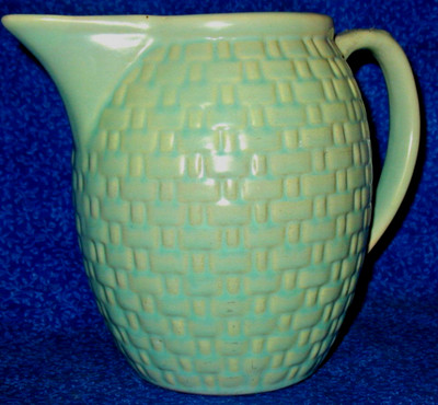 Weller Pottery Pitcher Basket Weave Pattern Pierre Turquoise Aqua Marked  1871