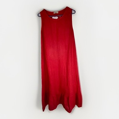 Terzo Millennio maxi Dress Red Coral 100% Linen Pull Over Made in Italy sz  M | eBay
