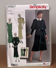 Simplicity 8504/D0827 1930 Miss Style vintage Repro Dress Optional Collar Uncut