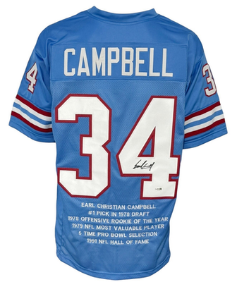 #ad #ad Houston Oilers Earl Campbell Autographed Pro Style Blue Stat Jersey JSA Authe... $79.20