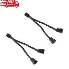 All Black Sleeved PWM Fan Splitter Cable 1 to 2 Converter 2 Pack